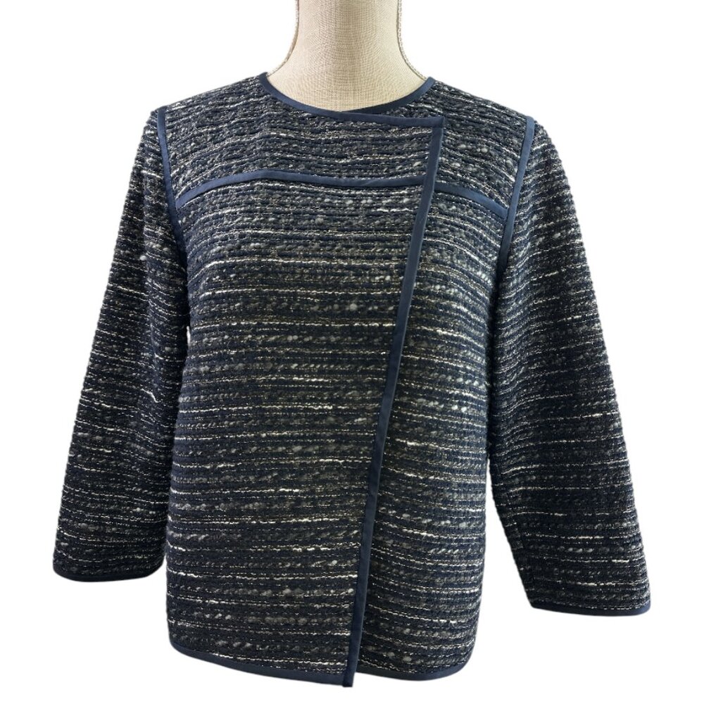 Lafayette 148 New York Wool Blend Tweed Blue Jacket Size Small